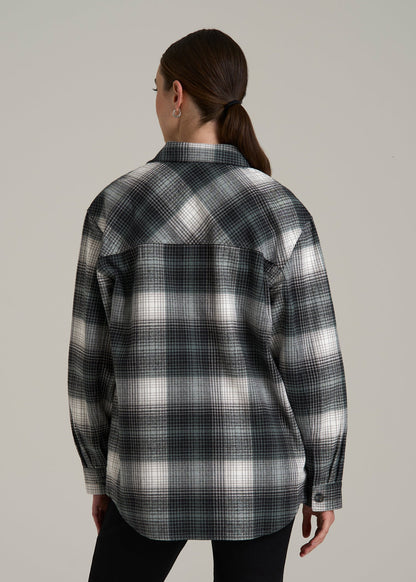 Flannel Shacket for Tall Women in Balsam Green Plaid
