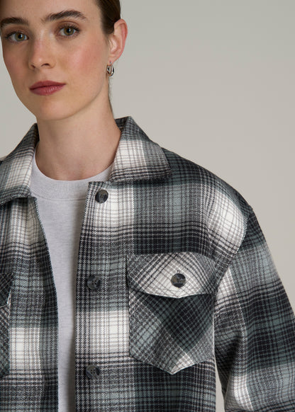 Flannel Shacket for Tall Women in Balsam Green Plaid