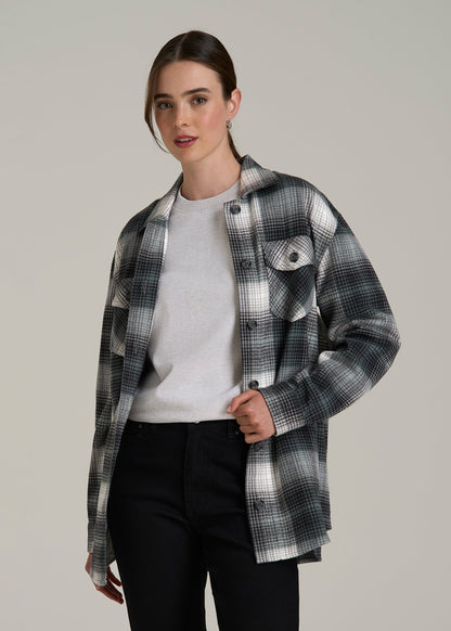 Flannel Shacket for Tall Women in Balsam Green Plaid