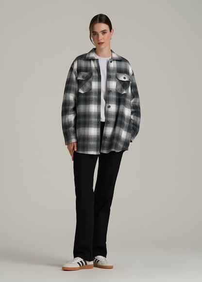 Flannel Shacket for Tall Women in Balsam Green Plaid