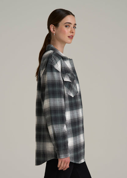 Flannel Shacket for Tall Women in Balsam Green Plaid