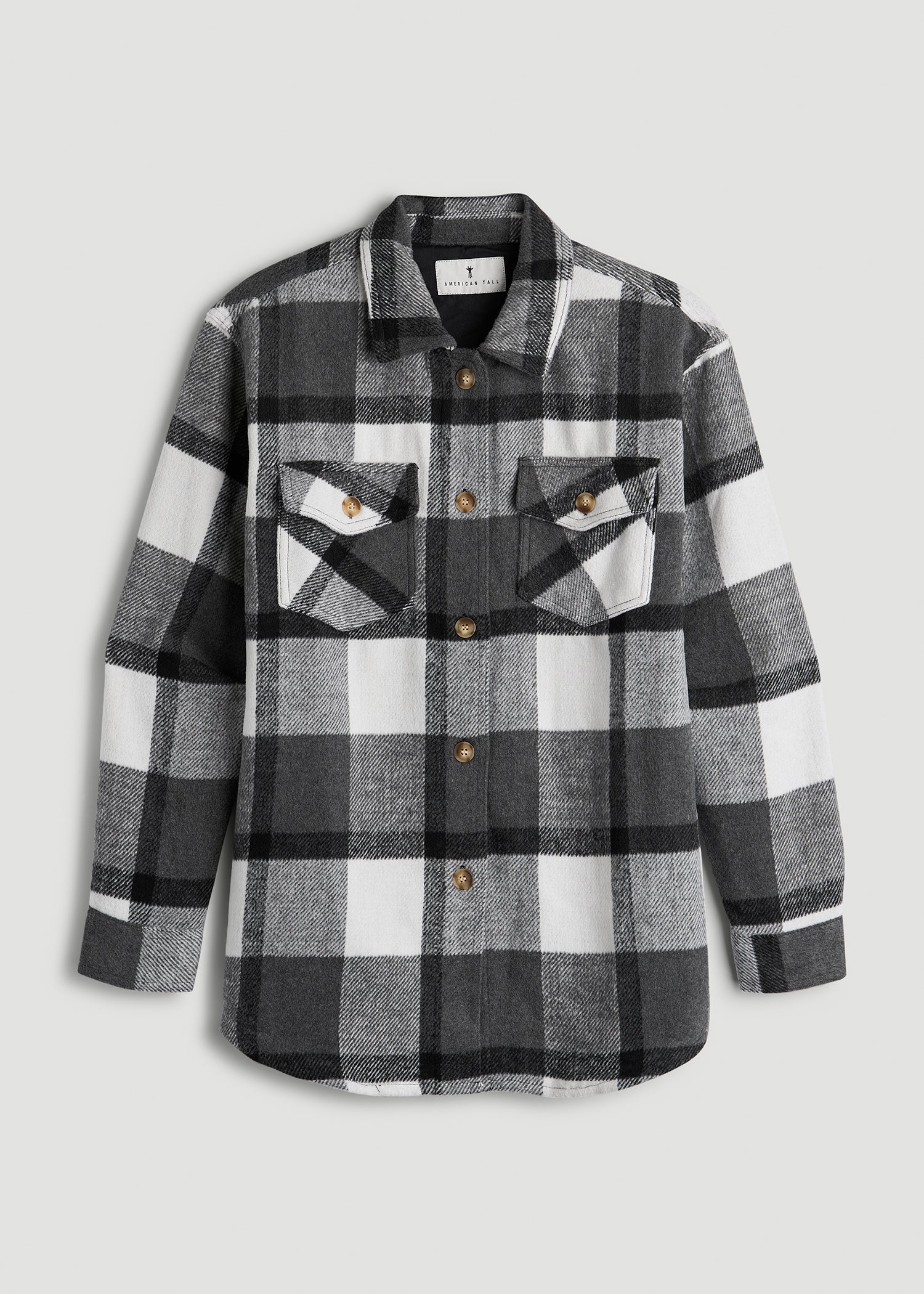 Flannel Shacket for Tall Women in Grey and Black Plaid