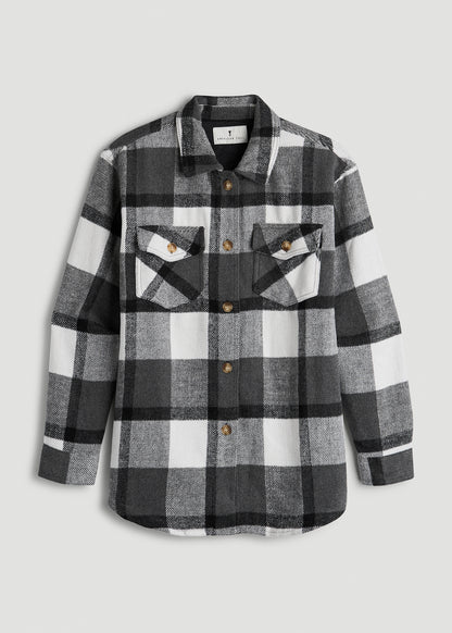 Flannel Shacket for Tall Women in Grey and Black Plaid