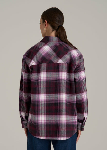 Flannel Shacket for Tall Women in Tawny Port Plaid