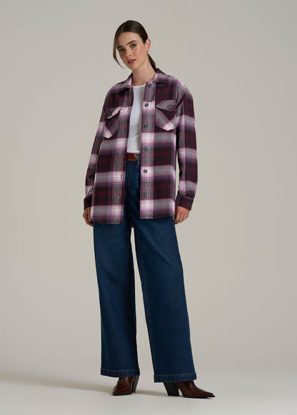 Flannel Shacket for Tall Women in Tawny Port Plaid