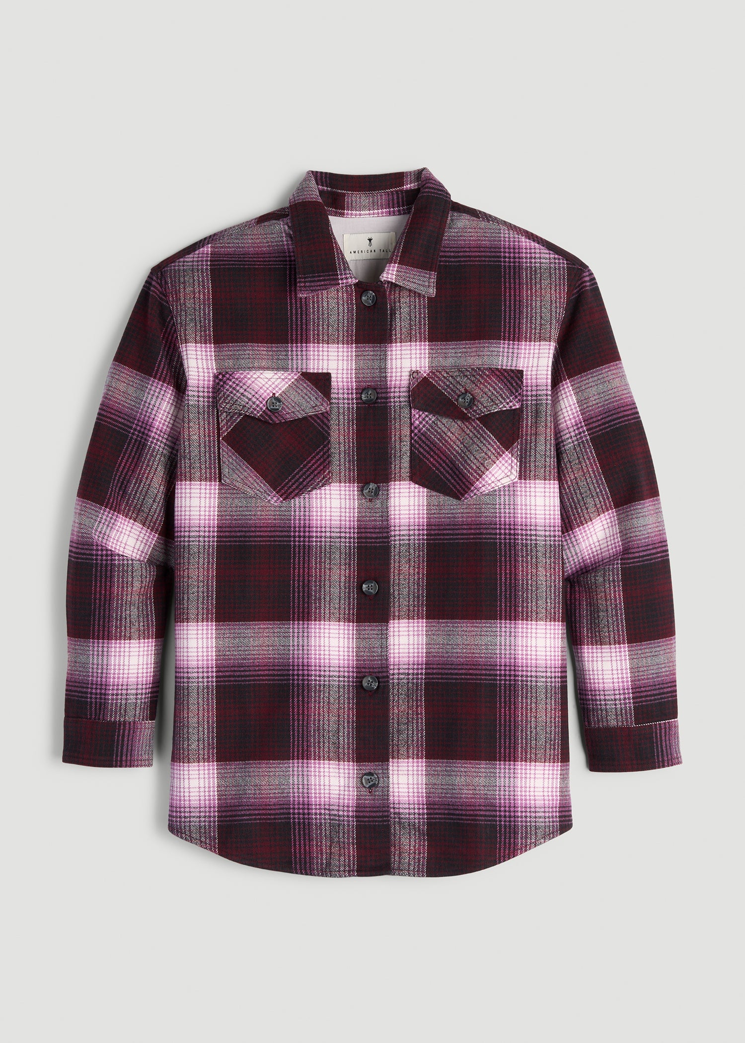 Flannel Shacket for Tall Women in Tawny Port Plaid