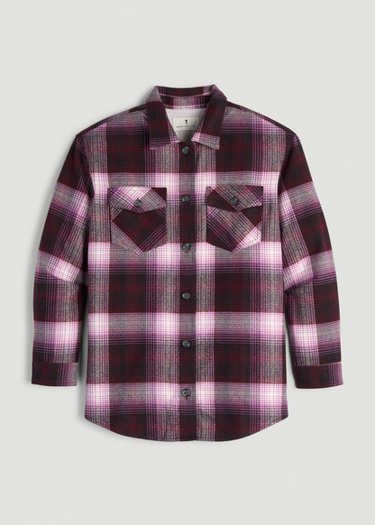 Flannel Shacket for Tall Women in Tawny Port Plaid