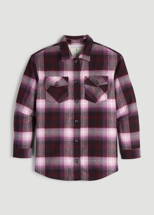 Flannel Shacket for Tall Women in Tawny Port Plaid