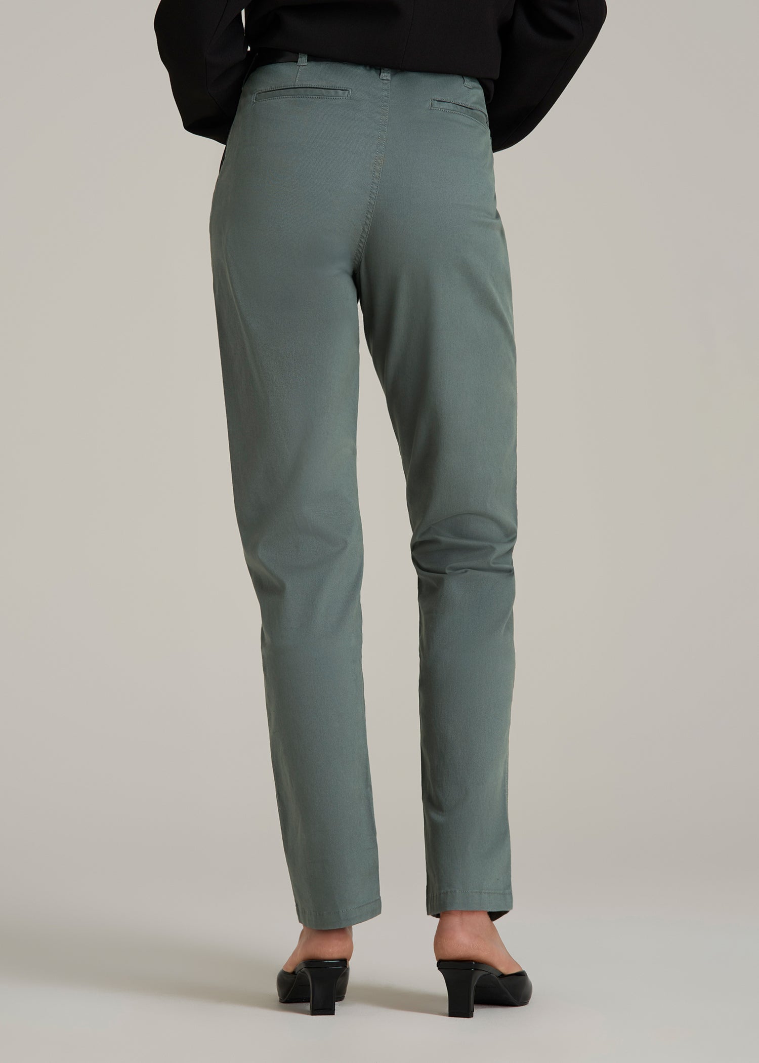 High Rise Tapered Chino Pants for Tall Women in Balsam Green