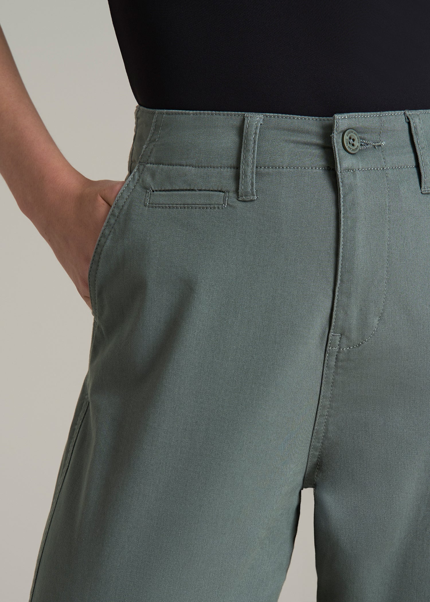 High Rise Tapered Chino Pants for Tall Women in Balsam Green