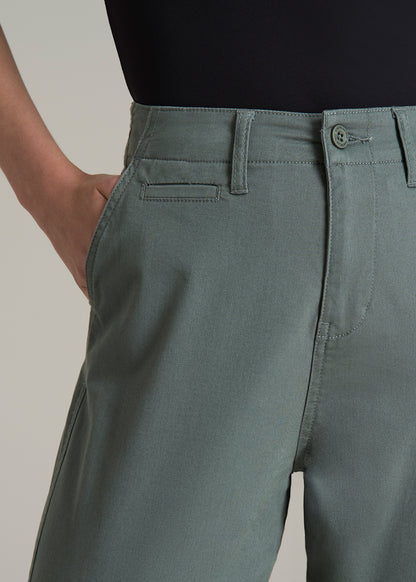 High Rise Tapered Chino Pants for Tall Women in Balsam Green