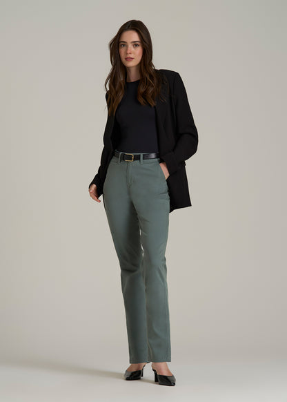 High Rise Tapered Chino Pants for Tall Women in Balsam Green