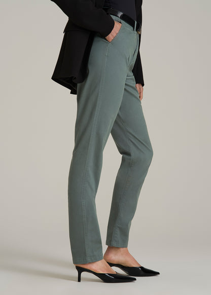 High Rise Tapered Chino Pants for Tall Women in Balsam Green
