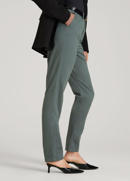 High Rise Tapered Chino Pants for Tall Women in Balsam Green