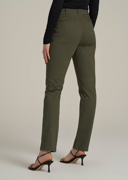 High Rise Tapered Chino Pants for Tall Women in Forest Night