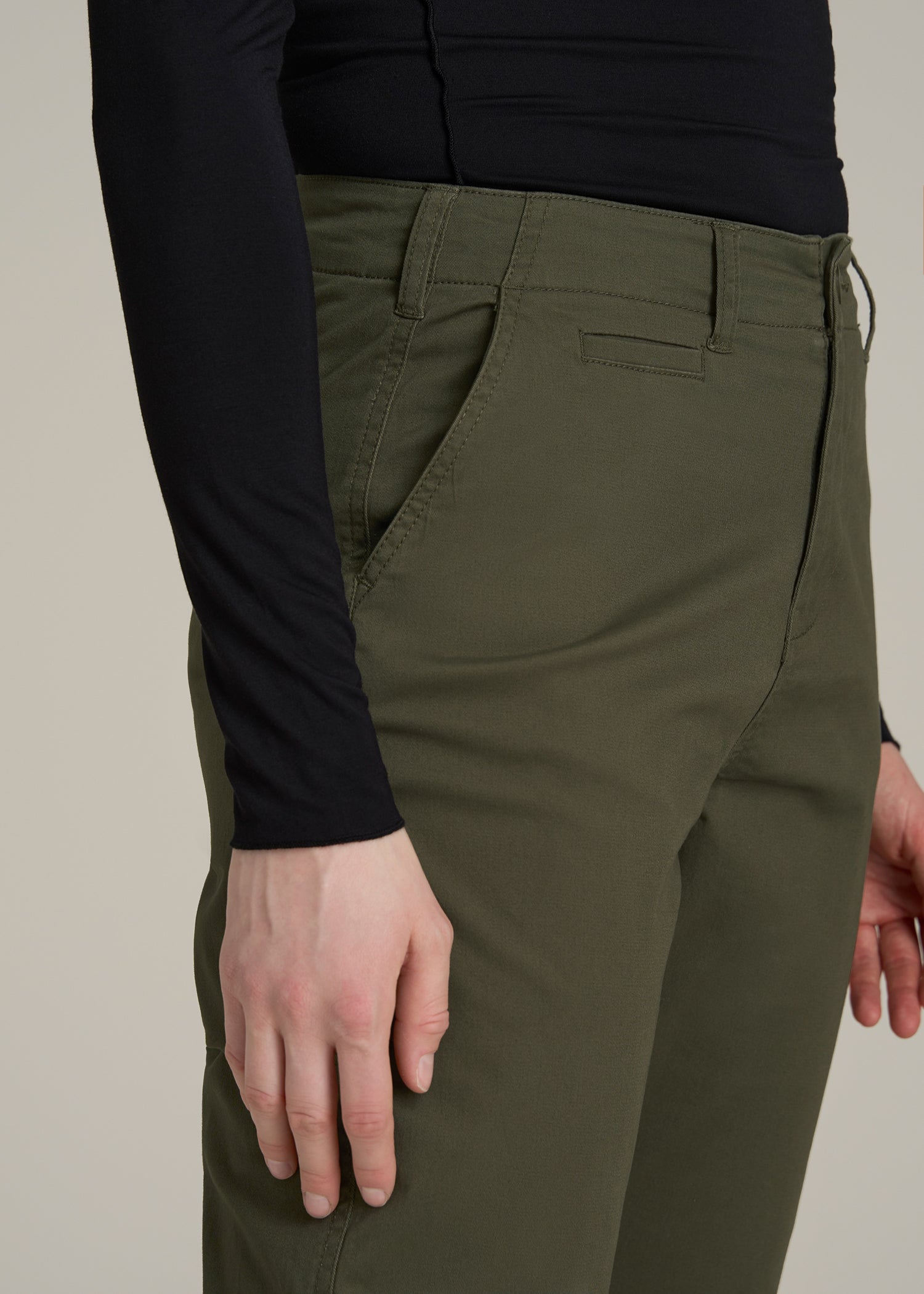 High Rise Tapered Chino Pants for Tall Women in Forest Night