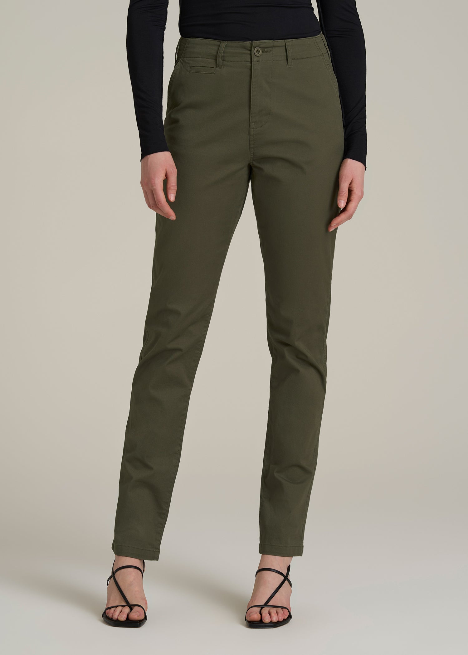 High Rise Tapered Chino Pants for Tall Women in Forest Night