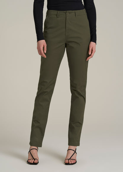 High Rise Tapered Chino Pants for Tall Women in Forest Night