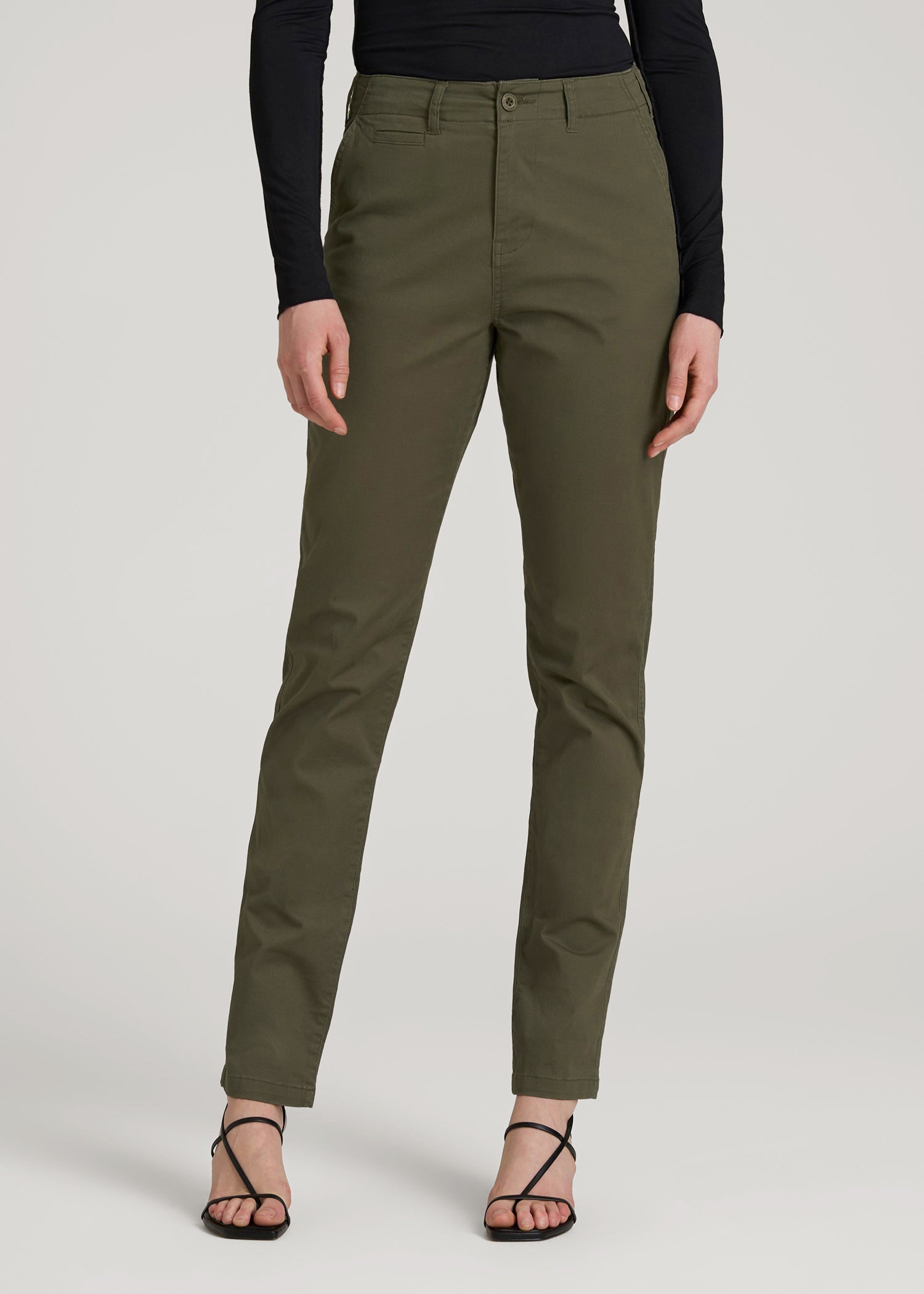 High Rise Tapered Chino Pants for Tall Women in Forest Night