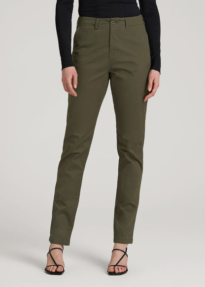 High Rise Tapered Chino Pants for Tall Women in Forest Night