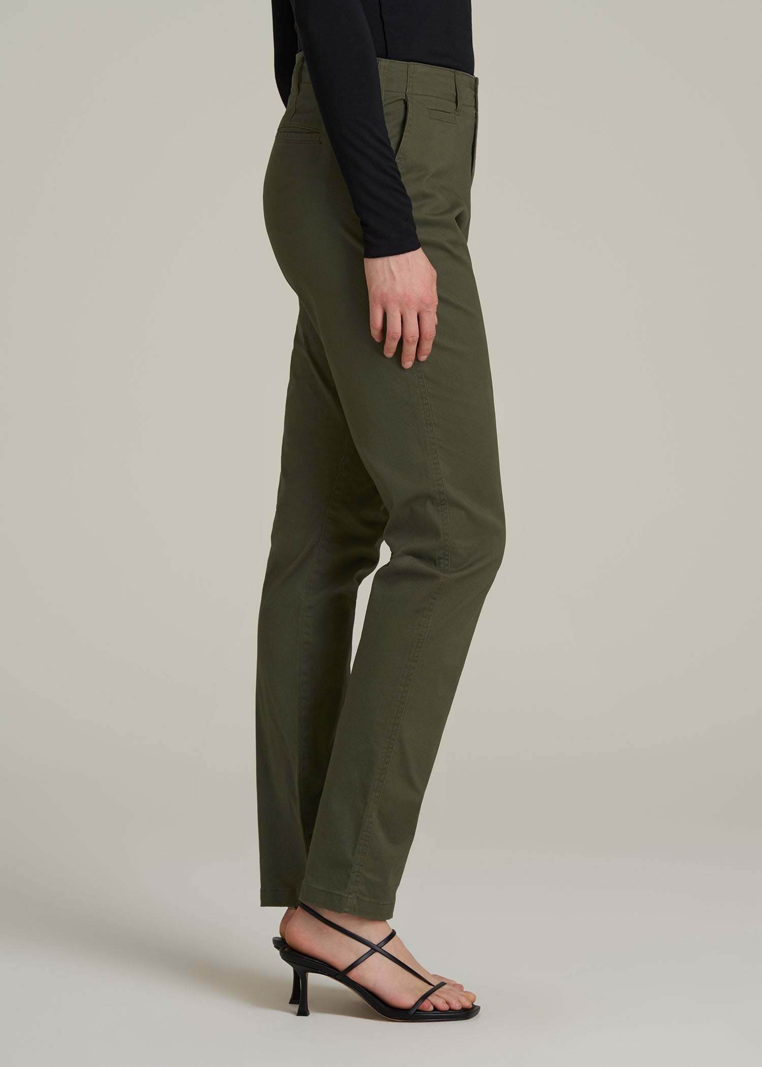 High Rise Tapered Chino Pants for Tall Women in Forest Night