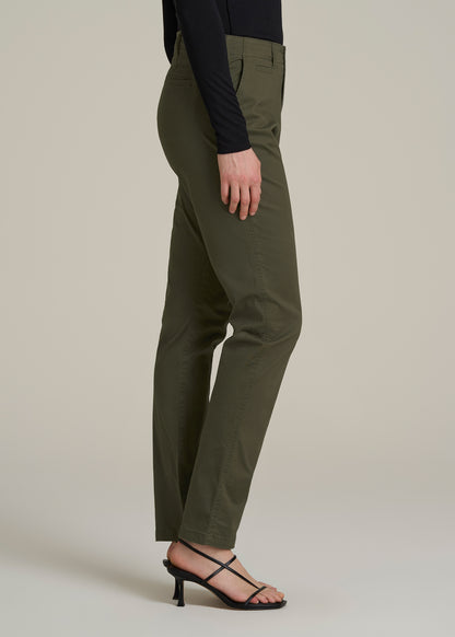 High Rise Tapered Chino Pants for Tall Women in Forest Night