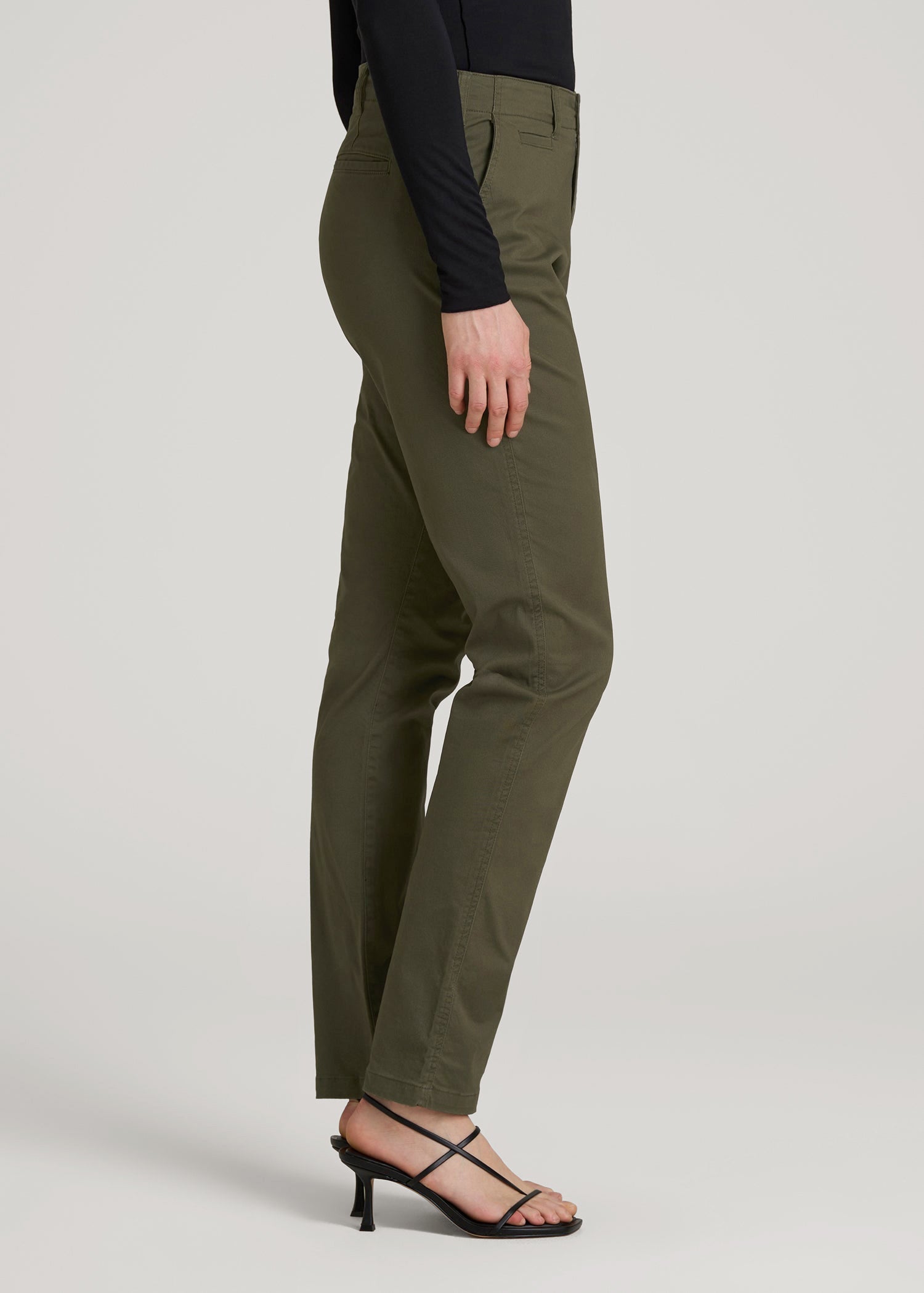 High Rise Tapered Chino Pants for Tall Women in Forest Night