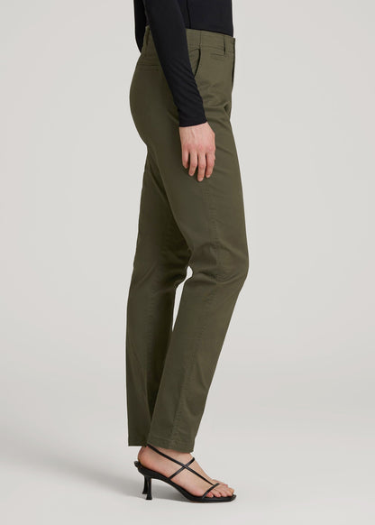 High Rise Tapered Chino Pants for Tall Women in Forest Night