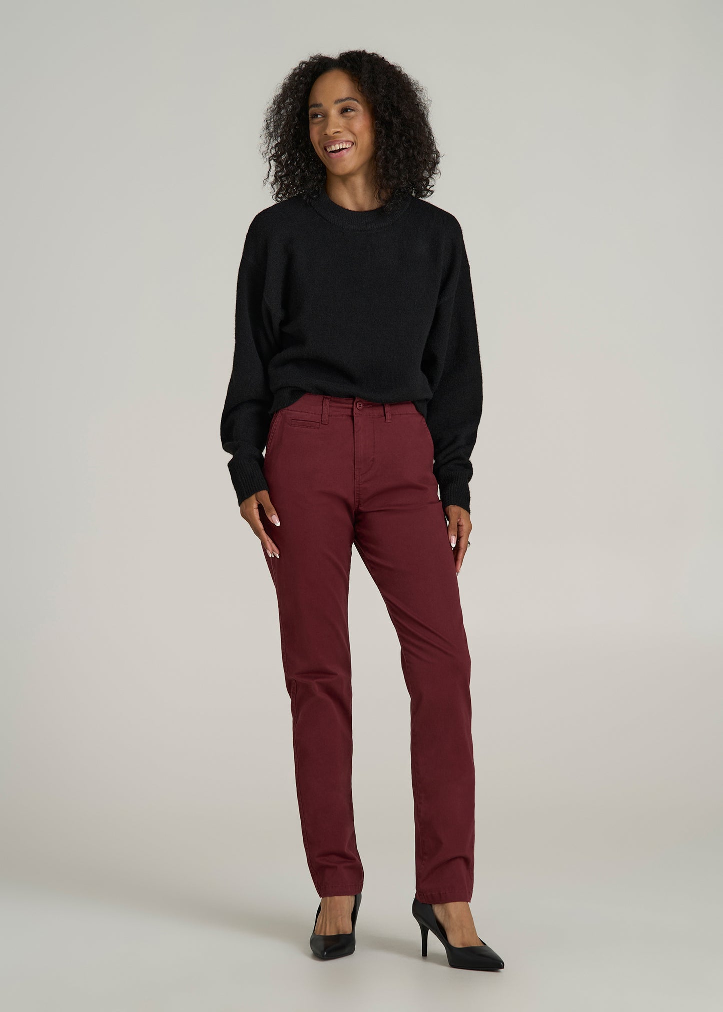 High Rise Tapered Chino Pants for Tall Women in Red Ochre