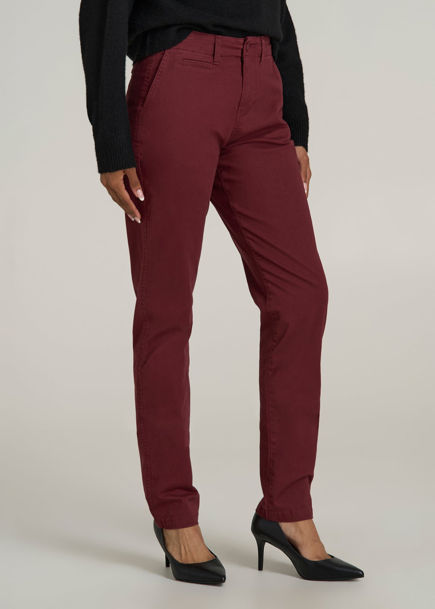 High Rise Tapered Chino Pants for Tall Women in Red Ochre