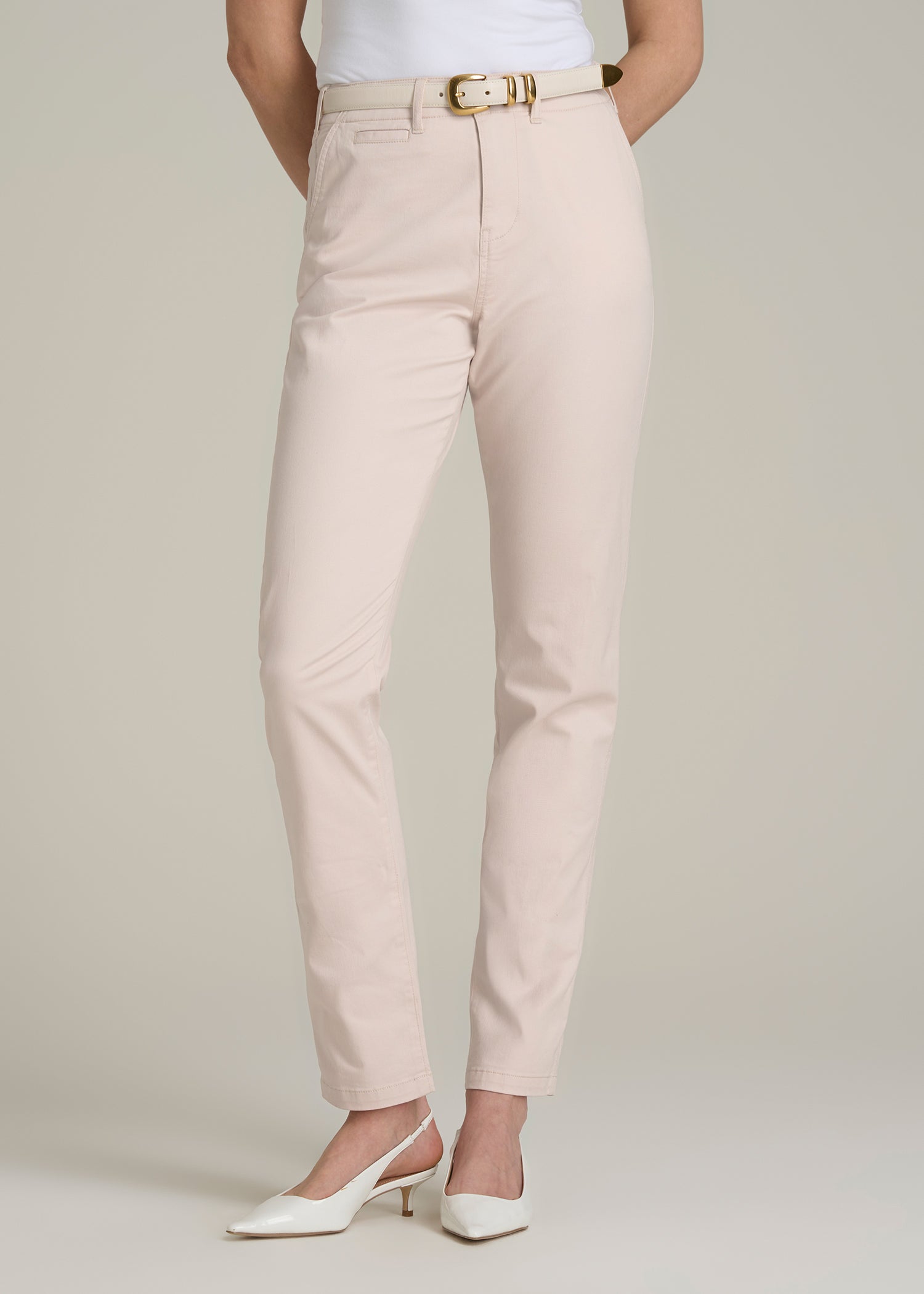 High Rise Tapered Chino Pants for Tall Women in Shell