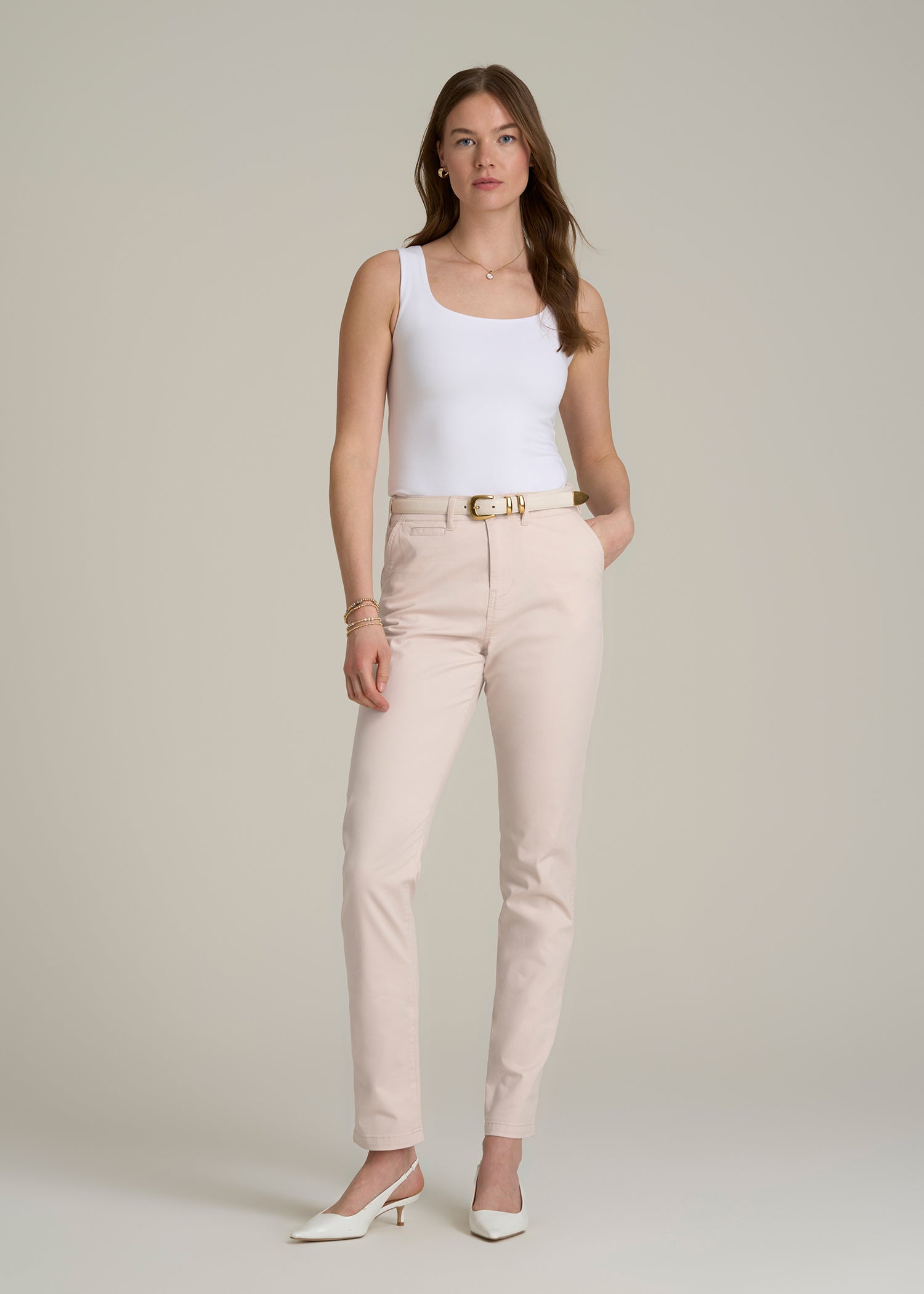 High Rise Tapered Chino Pants for Tall Women in Shell
