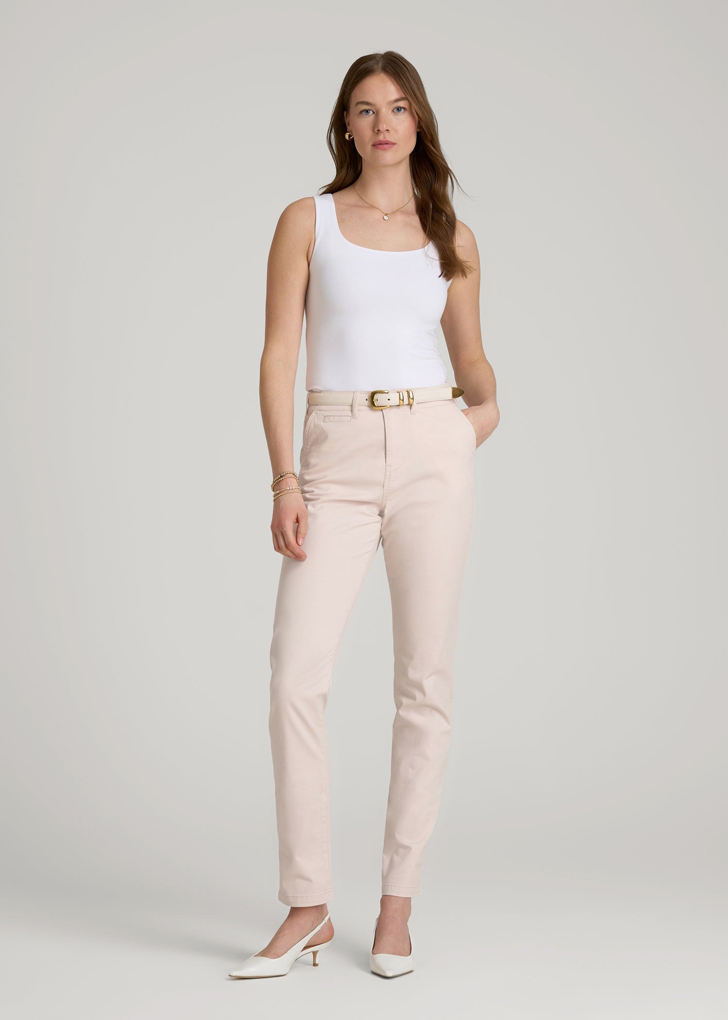 High Rise Tapered Chino Pants for Tall Women in Shell