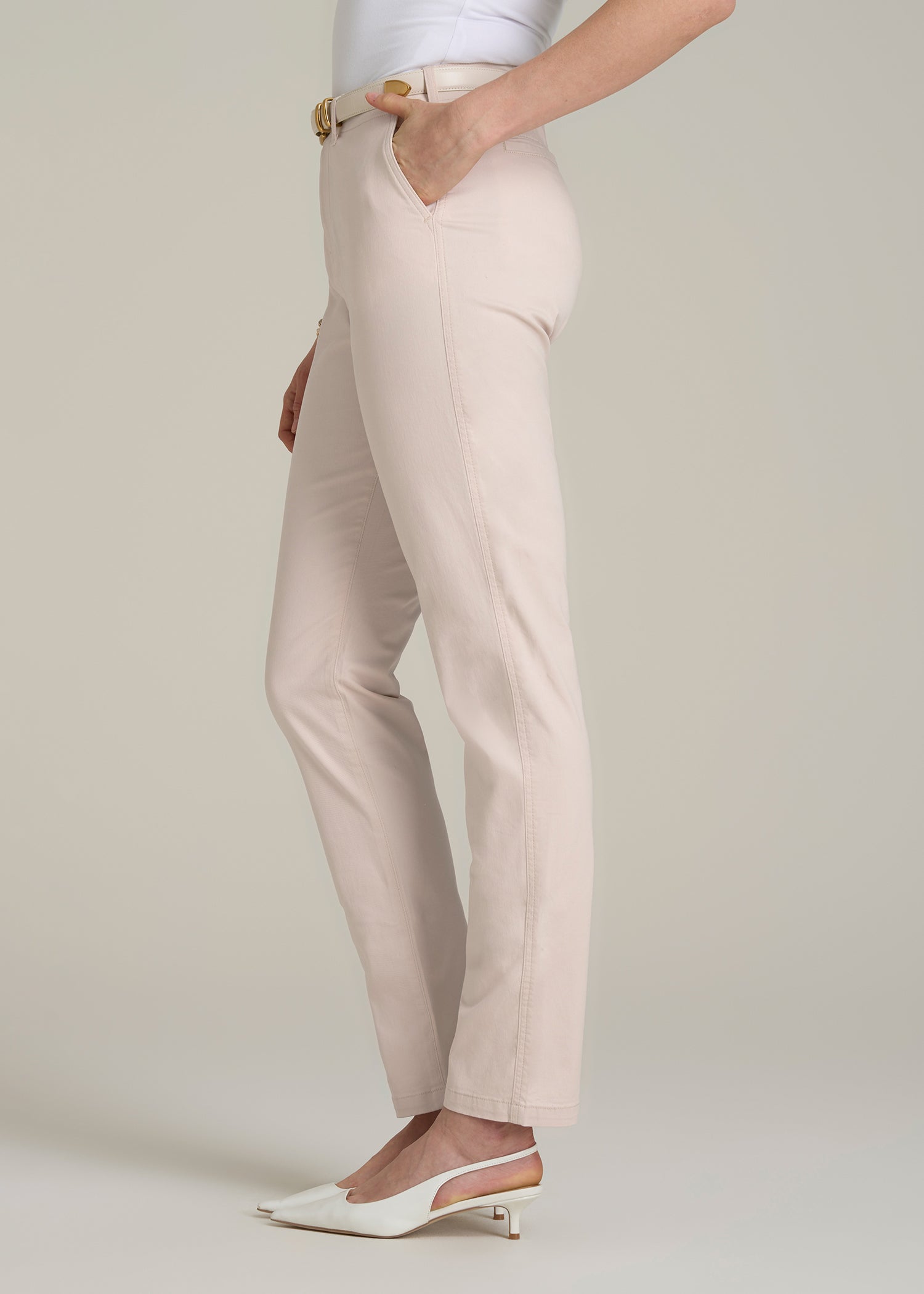 High Rise Tapered Chino Pants for Tall Women in Shell