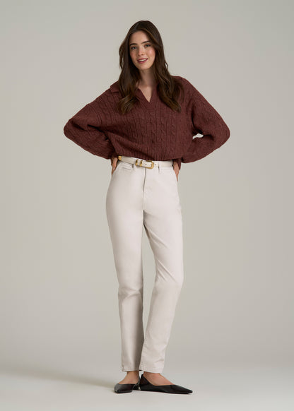 High Rise Tapered Chino Pants for Tall Women in Vanilla Latte