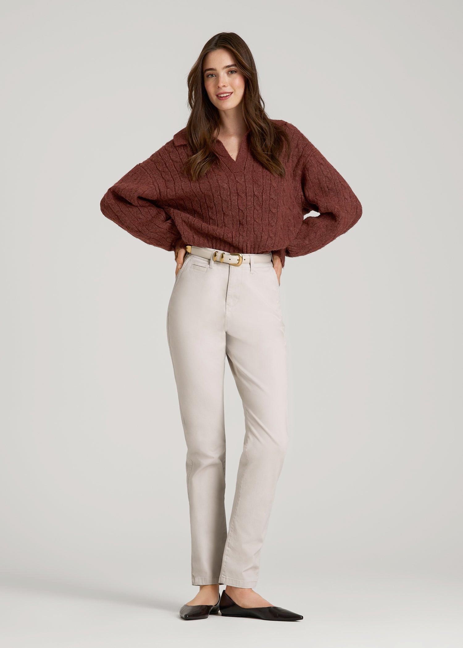 High Rise Tapered Chino Pants for Tall Women in Vanilla Latte
