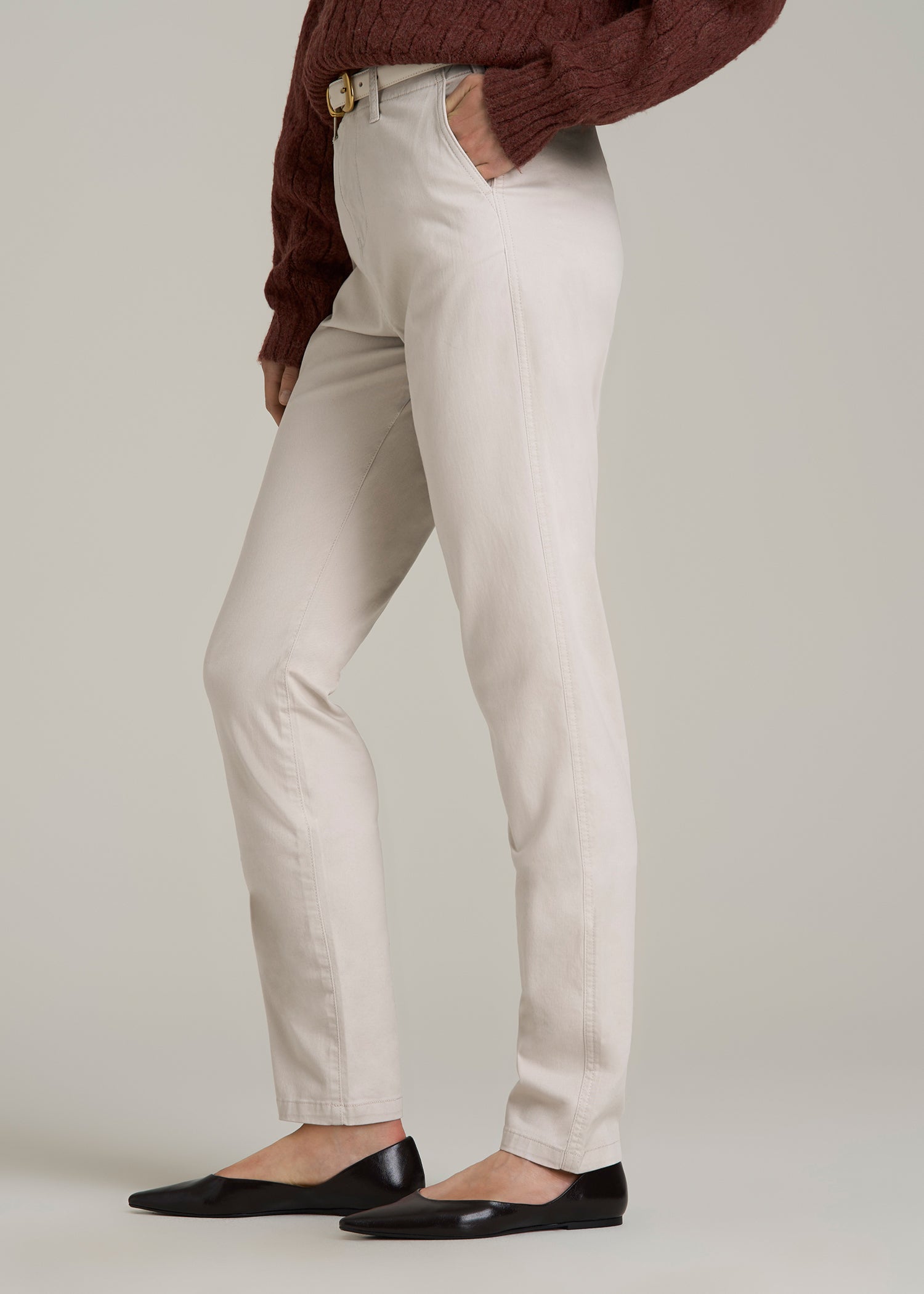 High Rise Tapered Chino Pants for Tall Women in Vanilla Latte