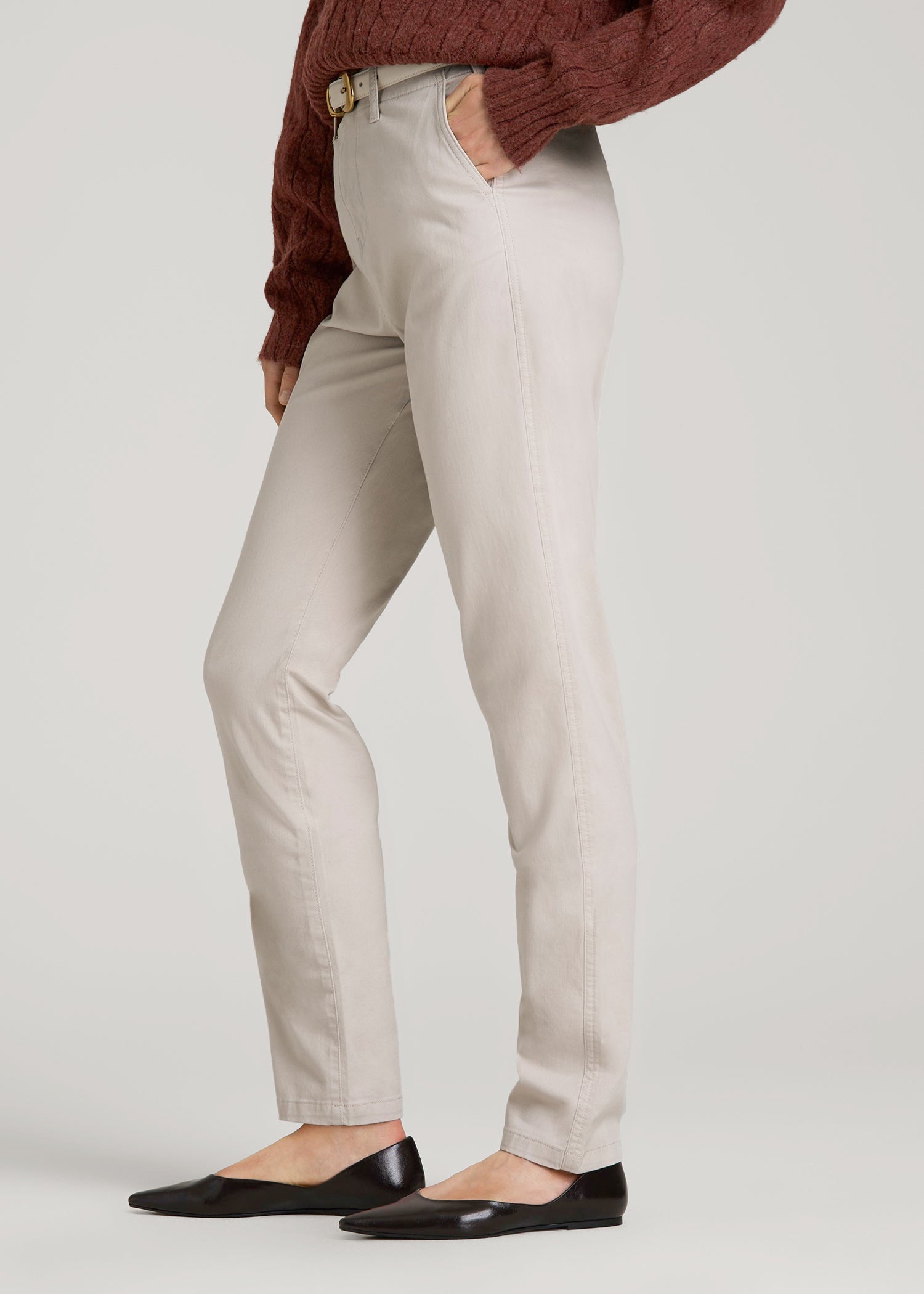 High Rise Tapered Chino Pants for Tall Women in Vanilla Latte