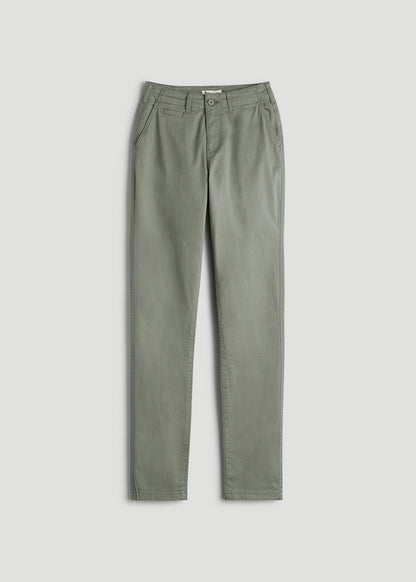 High Rise Tapered Chino Pants for Tall Women in Wreath Green
