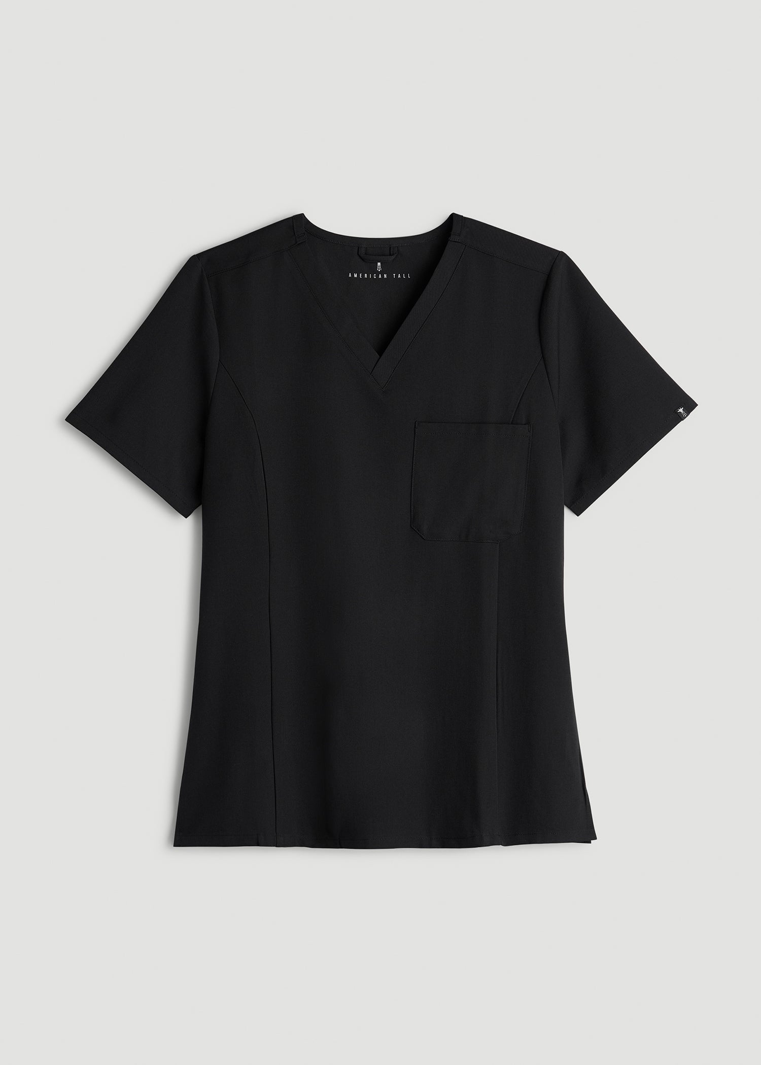 Short Sleeve V-Neck Scrub Top for Tall Women in Black