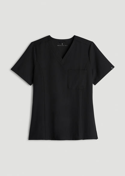 Short Sleeve V-Neck Scrub Top for Tall Women in Black
