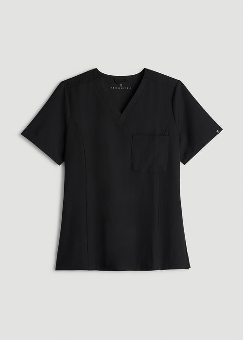 Short Sleeve V-Neck Scrub Top for Tall Women in Black