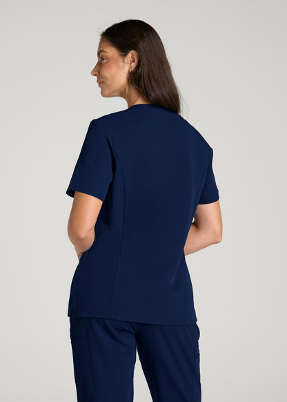 Short Sleeve V-Neck Scrub Top for Tall Women in Navy Blue