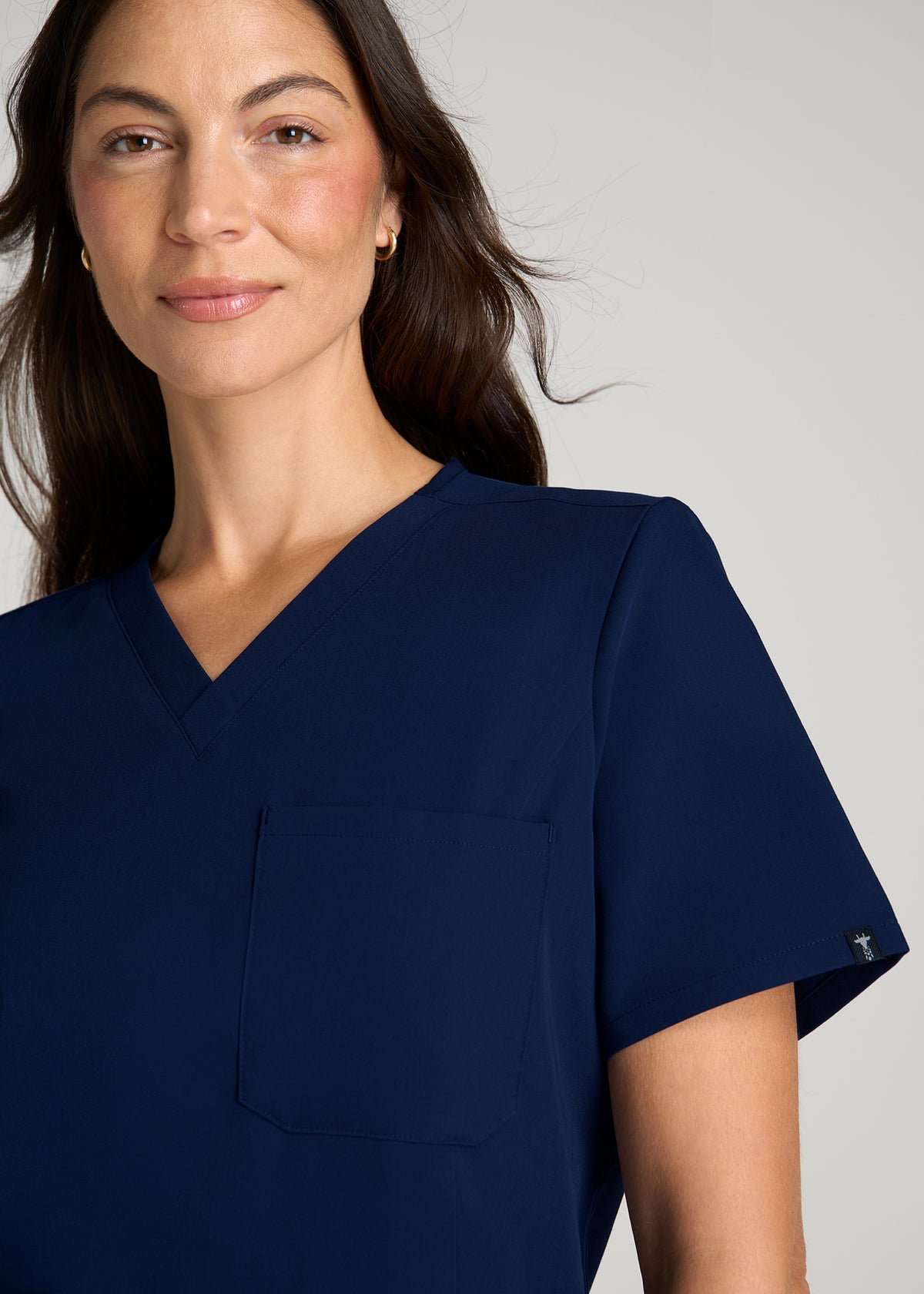 Short Sleeve V-Neck Scrub Top for Tall Women in Navy Blue