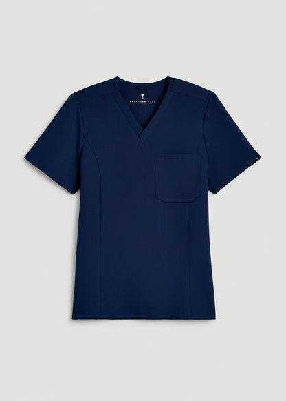 Short Sleeve V-Neck Scrub Top for Tall Women in Navy Blue