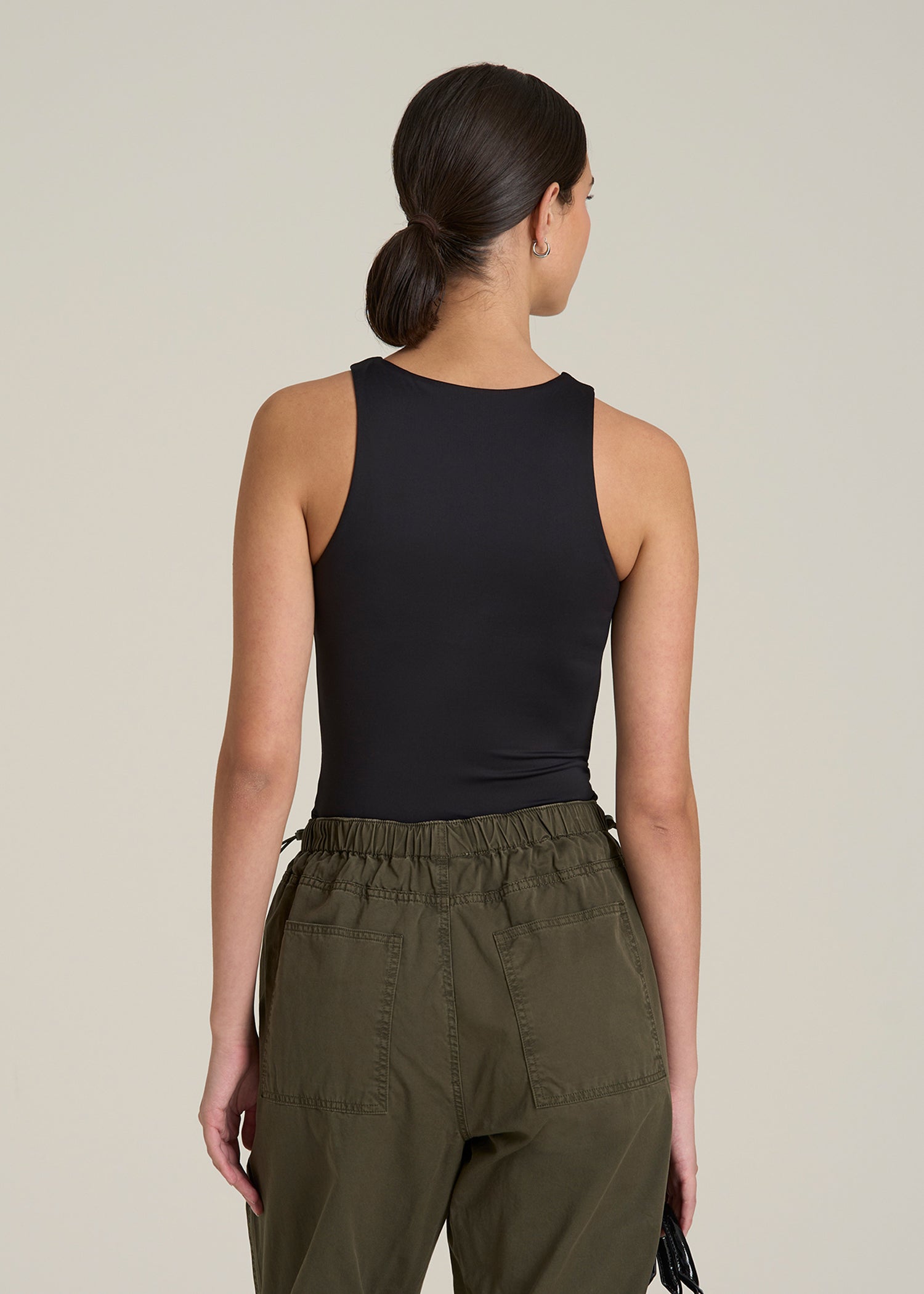 High Crewneck Sleeveless Bodysuit for Tall Women in Black