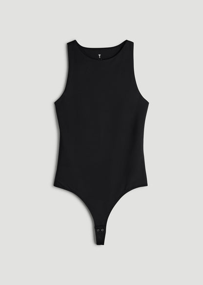 High Crewneck Sleeveless Bodysuit for Tall Women in Black