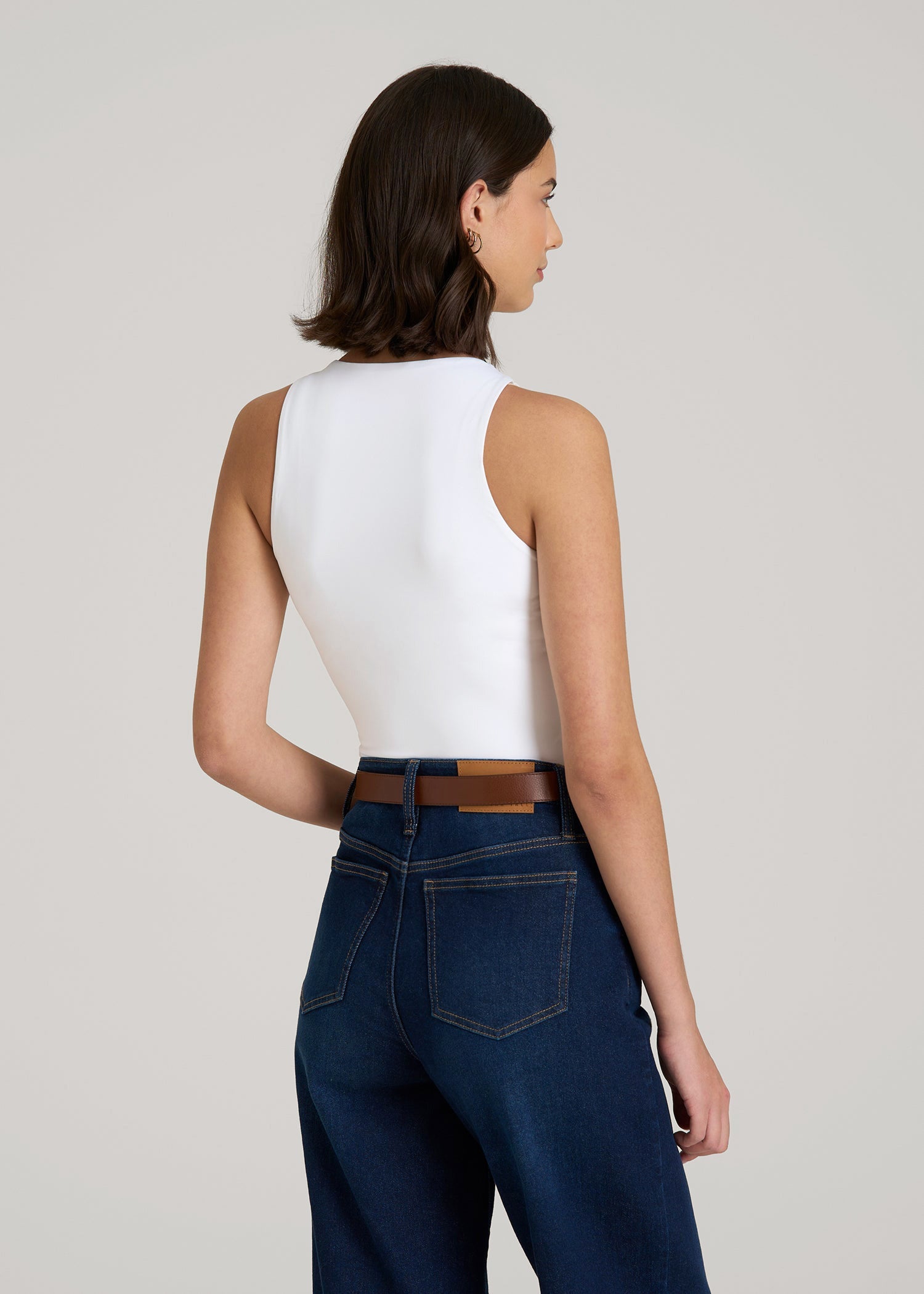 High Crewneck Sleeveless Bodysuit for Tall Women in Bright White
