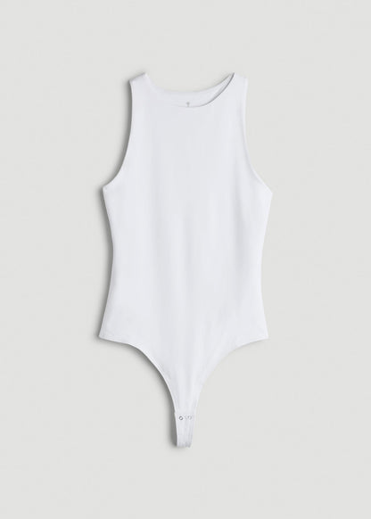 High Crewneck Sleeveless Bodysuit for Tall Women in Bright White