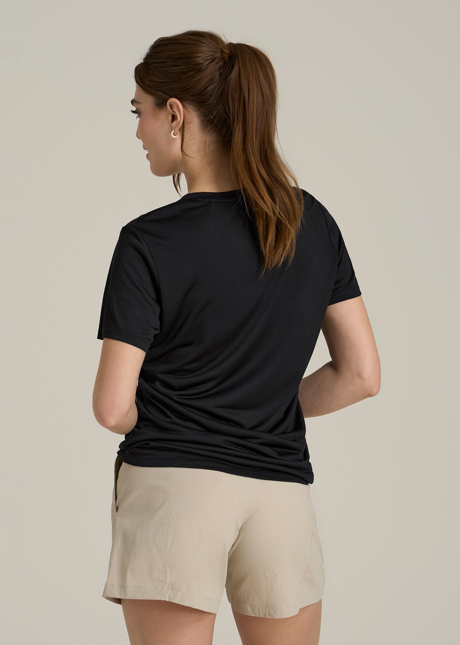 Short Sleeve Active V Neck T-Shirt for Tall Women in Black